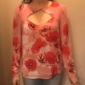 Pink floral Eva Mendez blouse